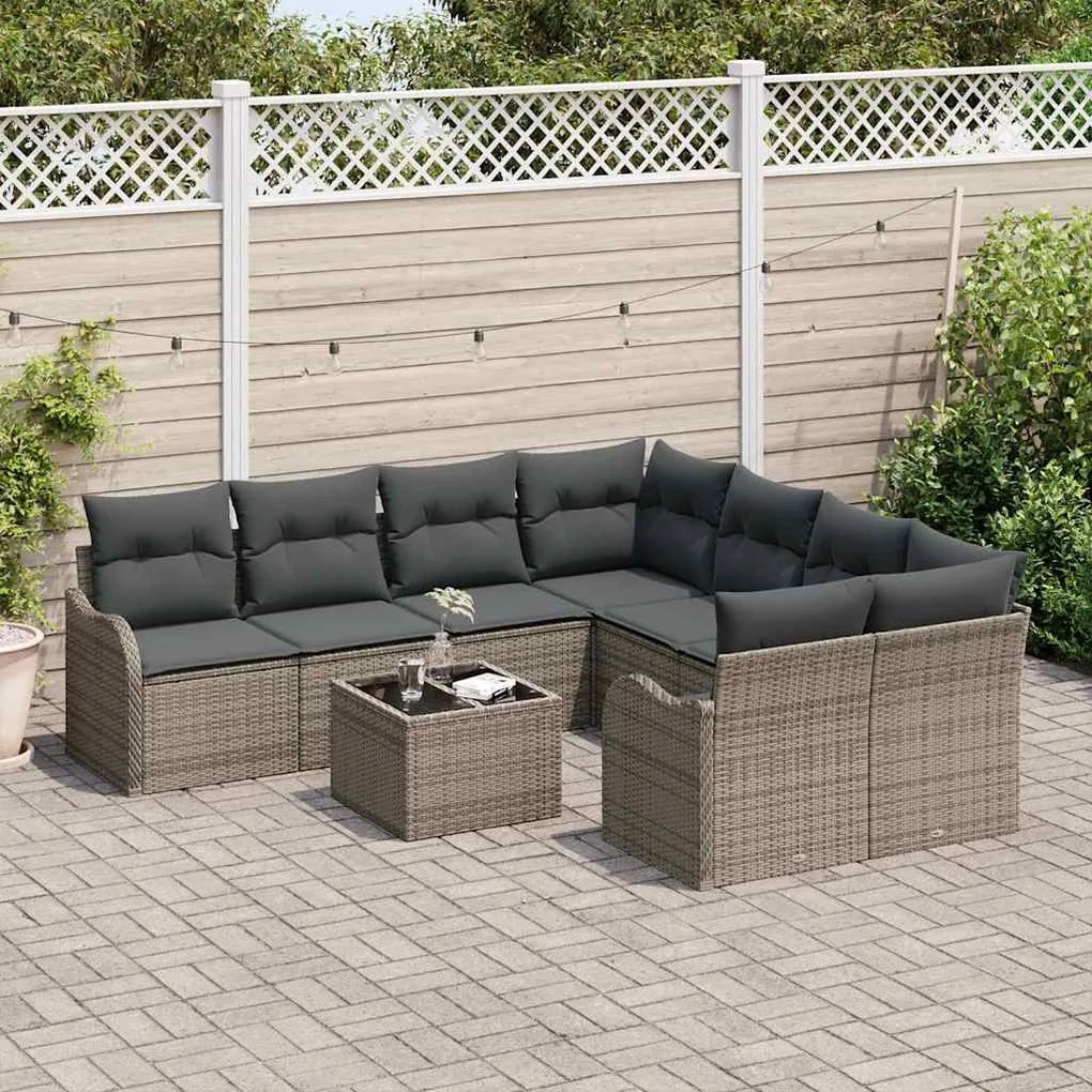 vidaXL Σετ Καναπέ Κήπου 9 pcs Γκρι 55 x 55 x 37 εκ Πολυ ράταν