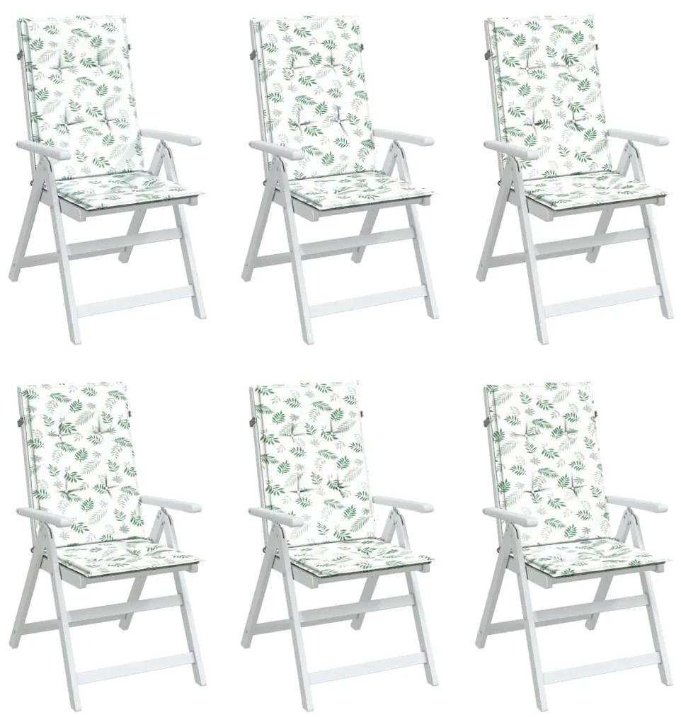 vidaXL Μαξιλάρια Καρέκλας με Ψηλή Πλάτη 6 τεμ Σχέδιο Φύλλων Υφασμάτινα