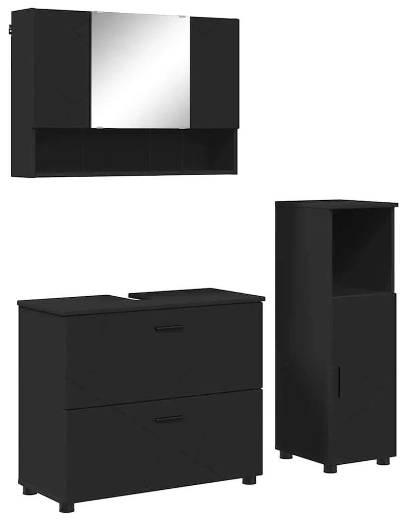 vidaXL Σετ Επίπλων Μπάνιου με συρτάρι 3 pcs Μαύρο 76,5 x 35 x 64 εκ