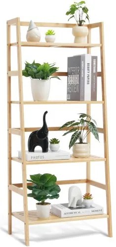 VEVOR Bamboo Bookshelf 4 Tiers Bamboo Ladder Bookshelf Trapezoid Storage Rack