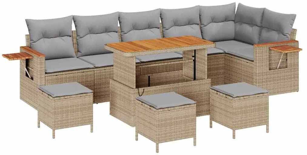 vidaXL Σετ Καναπέ Κήπου με μαξιλάρι 10 pcs Μπεζ Πολυ ράταν