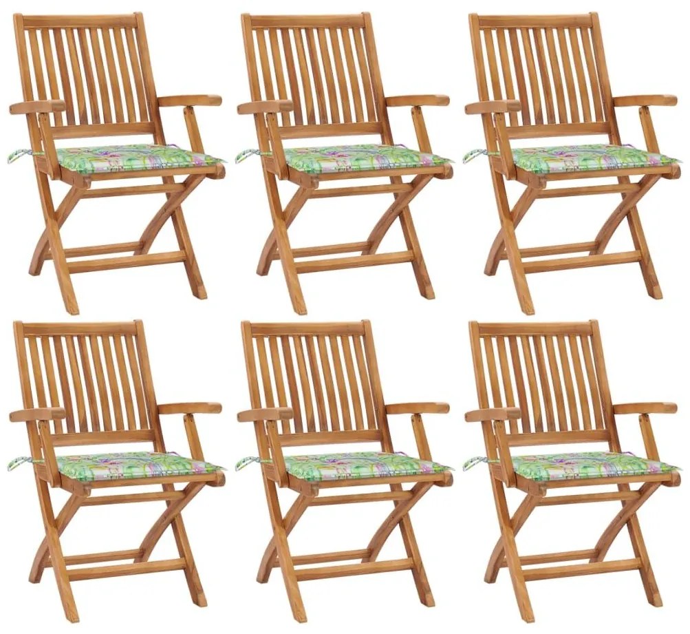 Καρέκλες Κήπου Πτυσσόμενες 6 τεμ. Μασίφ Ξύλο Teak με Μαξιλάρια - Καφέ