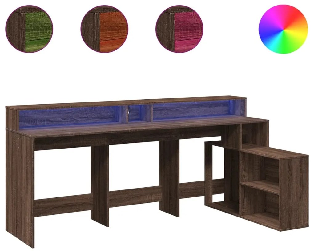 vidaXL Γραφείο με LED Καφέ δρυς 200x104x91 εκ. Επεξεργ. Ξύλο