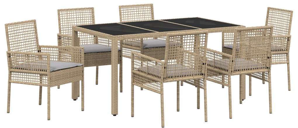 vidaXL Σέτ φαγητού για κήπο 7 pcs Μπεζ 150 x 90 x 75 cm