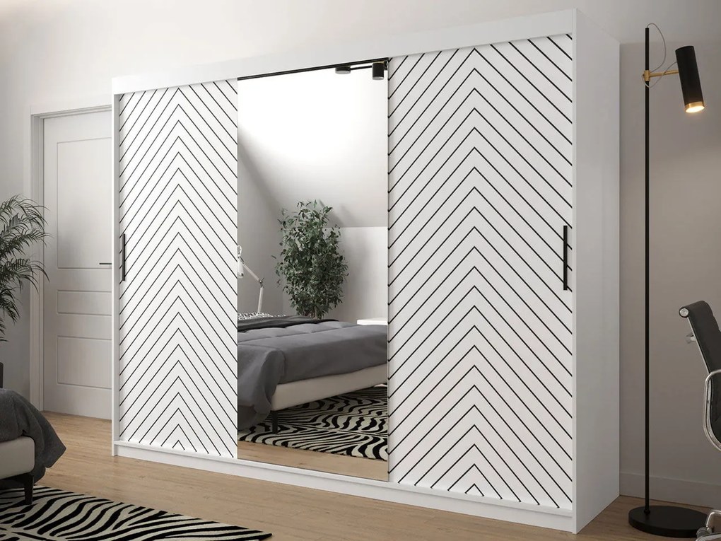 Ντουλάπα συρόμενη Jodelka με καθρέφτη-Leuko-Mauro-Μήκος: 250 εκ.