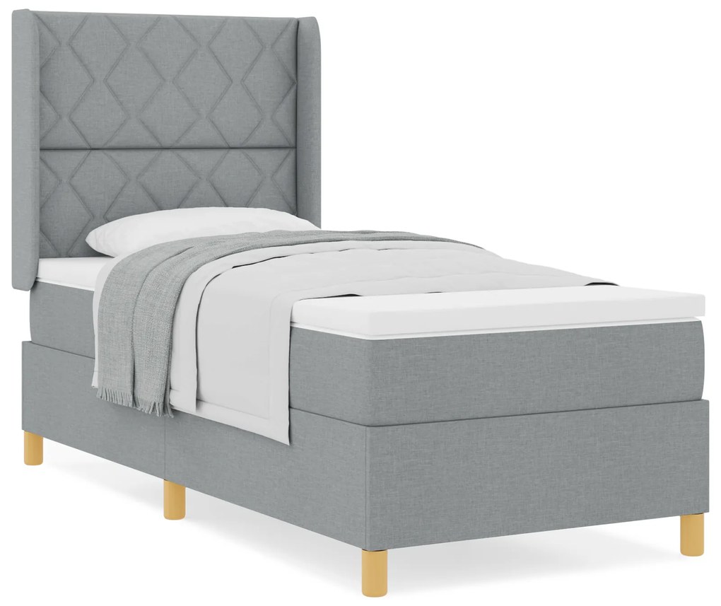 vidaXL Κρεβάτι Box Spring με Στρώμα Ανοιχτό Γκρι 90x190 εκ Υφάσματα