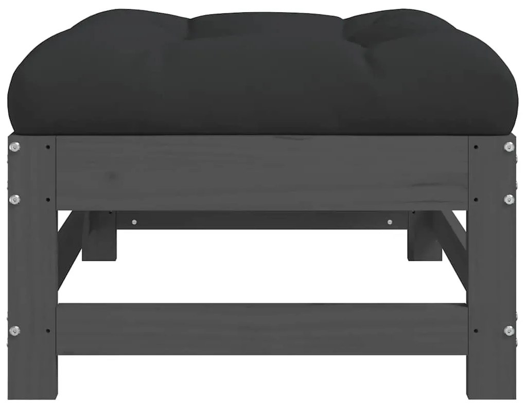 vidaXL Υποπόδιο Κήπου Γκρι από Μασίφ Ξύλο Πεύκου με Μαξιλάρι