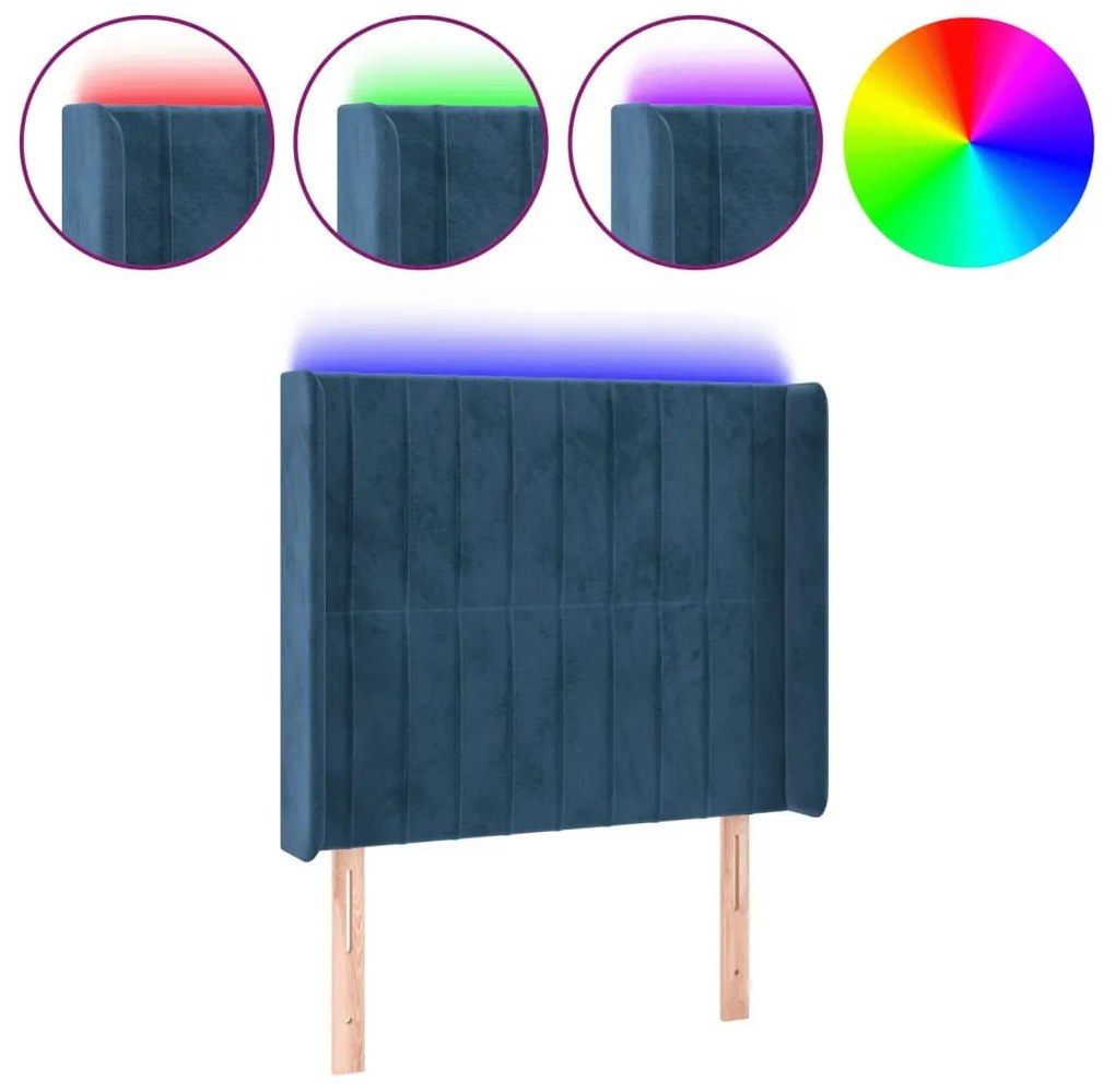vidaXL Κεφαλάρι Κρεβατιού LED Σκούρο Μπλε 93x16x118/128εκ. Βελούδινο