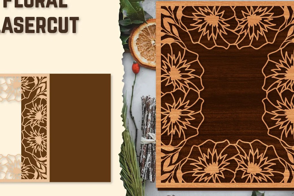 Intra απο ξύλο plywood  Χρώμα wenge 3mm-4mm πάχος - Κορνίζα Photo Floral Lasercut Δίασταση 20x25 cm INTRAFABR-84288561