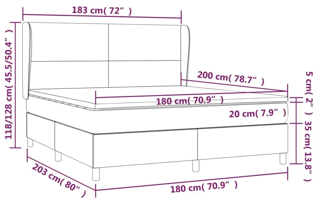 vidaXL Κρεβάτι Boxspring με Στρώμα Μαύρο 180x200 εκ. Υφασμάτινο