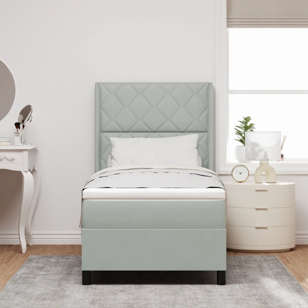 vidaXL κρεβάτι Box Spring με στρώμα & LED Γκρι 90x200 cm Βελούδινο