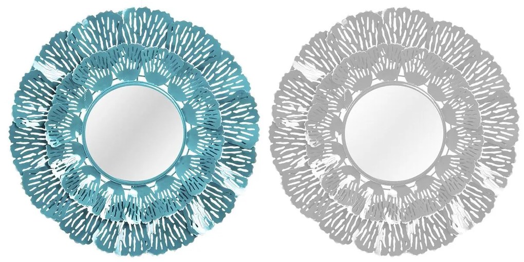 Τοίχο καθρέφτη DKD Home Decor Μπλε Λευκό Κοράλι Μεσογείακός 60 x 7 x 60 cm (x2) (2 Τεμάχια)