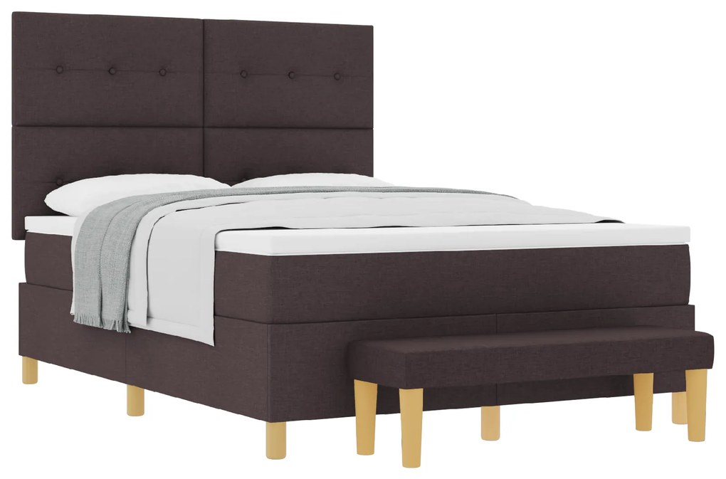 vidaXL κρεβάτι Box Spring με στρώμα & πάγκο Καφέ 160x200 εκ. Υφασμάτινο