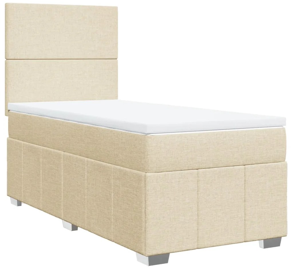 vidaXL Κρεβάτι Boxspring με Στρώμα Κρεμ 90x200 εκ.Υφασμάτινο