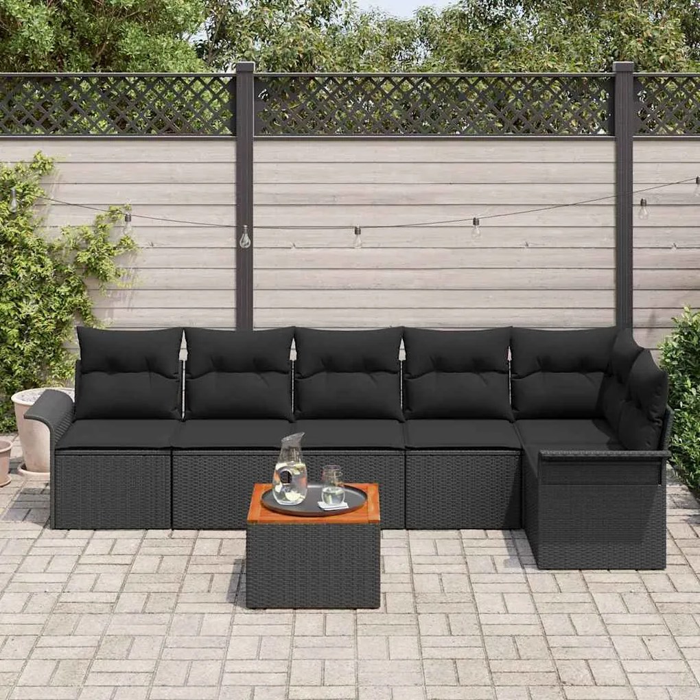 vidaXL Σετ Καναπέ Κήπου 7 pcs Μαύρο Πολυ ράταν