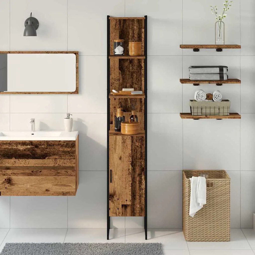 vidaXL Ντουλάπι Μπάνιου με ράφι Παλαιό ξύλο 33 x 33 x 185.5 εκ