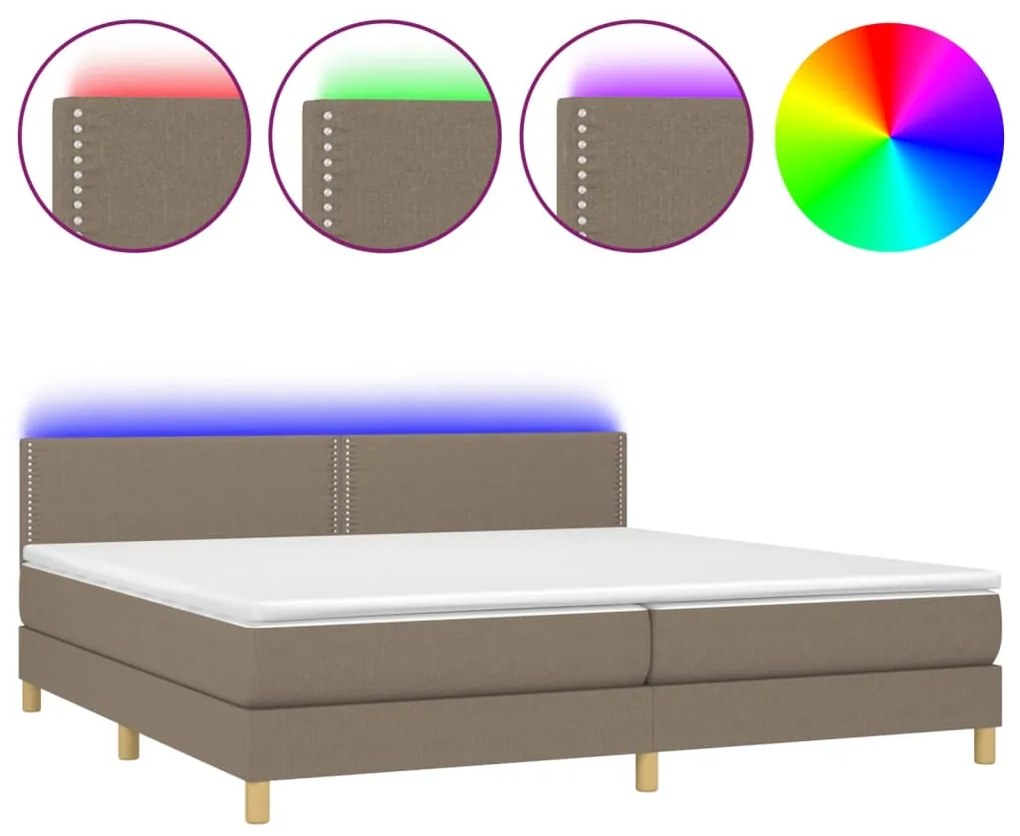 vidaXL Κρεβάτι Boxspring με Στρώμα &amp; LED Taupe 200x200 εκ. Υφασμάτινο