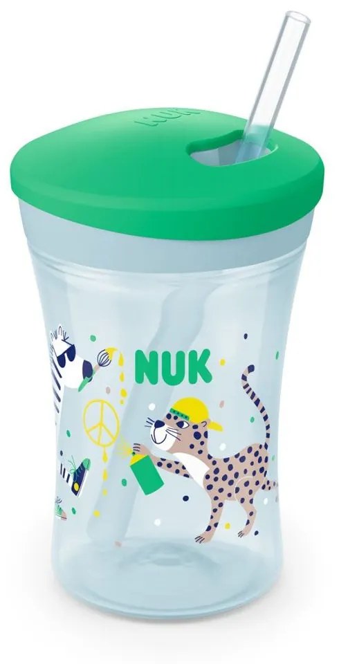 Ποτηράκι Παιδικό Action Cup 10751136 Με Καλαμάκι 230ml 12 Μηνών Green Nuk 230ml Plastic