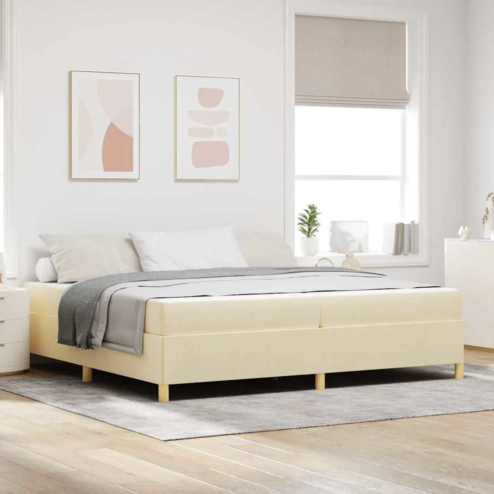 vidaXL Κρεβάτι με ελατήρια Λευκό και Κρέμα 200 x 200 cm ύφασμα
