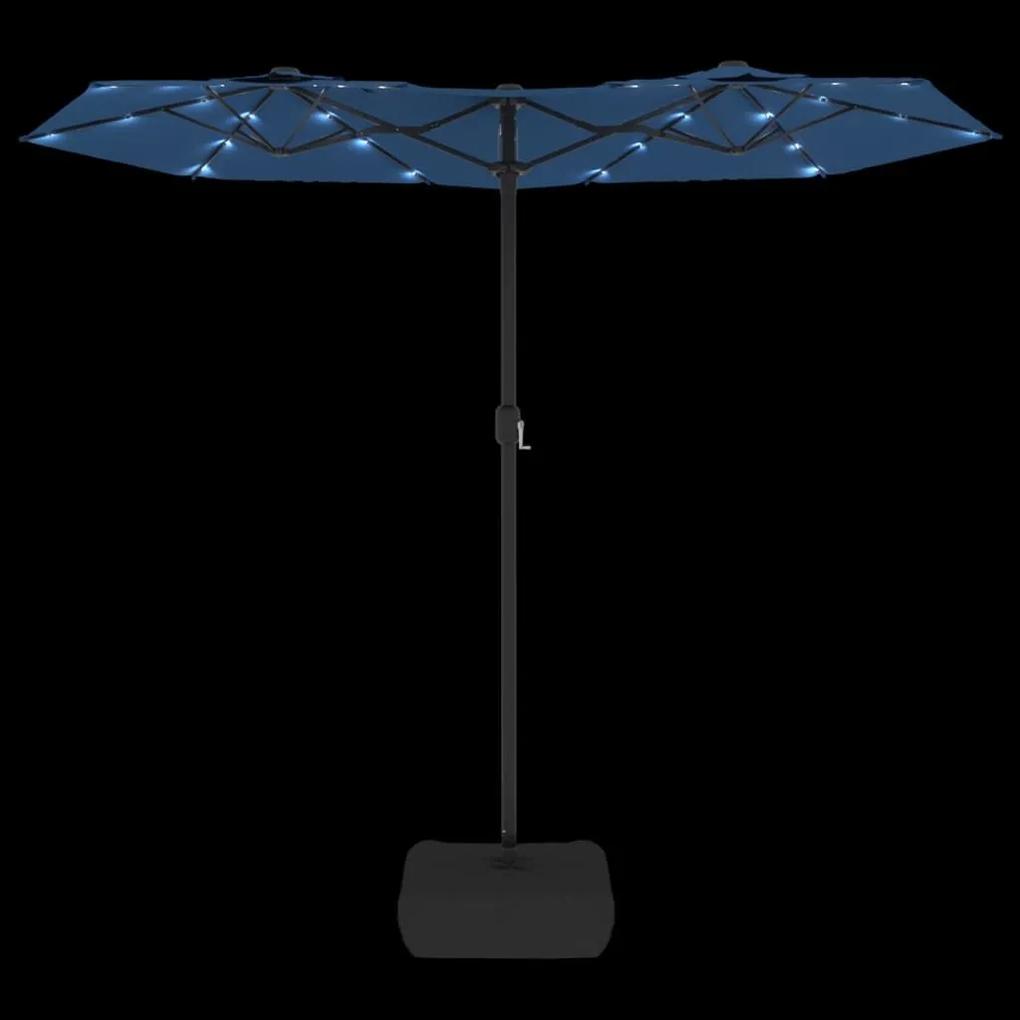 Ομπρέλα με Διπλή Κορυφή και LED Αζούρ Μπλε 316 x 240 εκ. - Μπλε