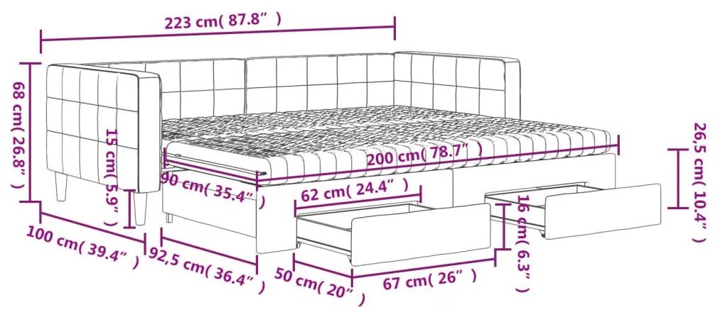 Καναπές Κρεβάτι Συρόμενος Κίτρινος 90x200εκ Βελούδινος Συρτάρια - Κίτρινο