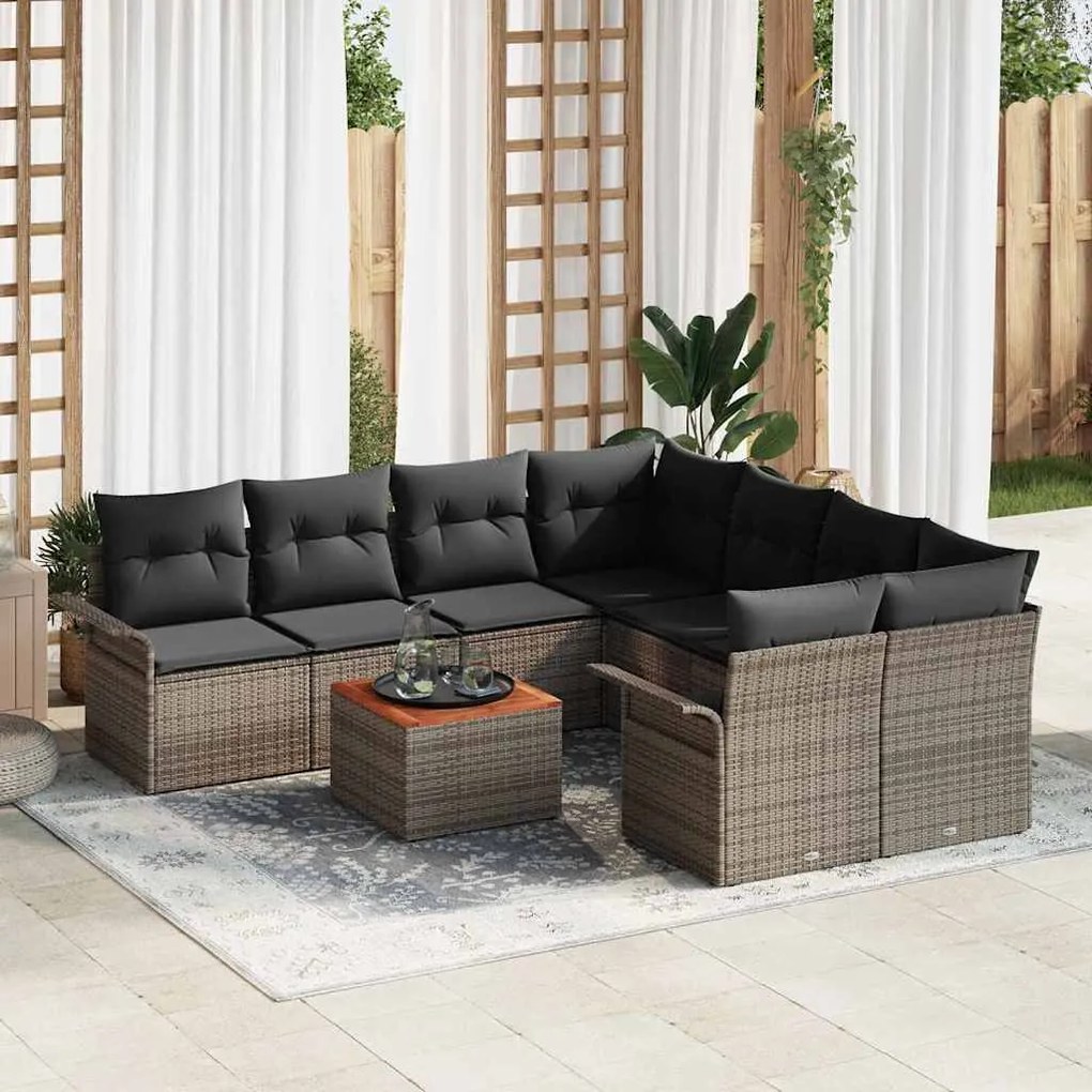 vidaXL Σετ Καναπέ Κήπου 9 pcs Γκρι Πολυ ράταν