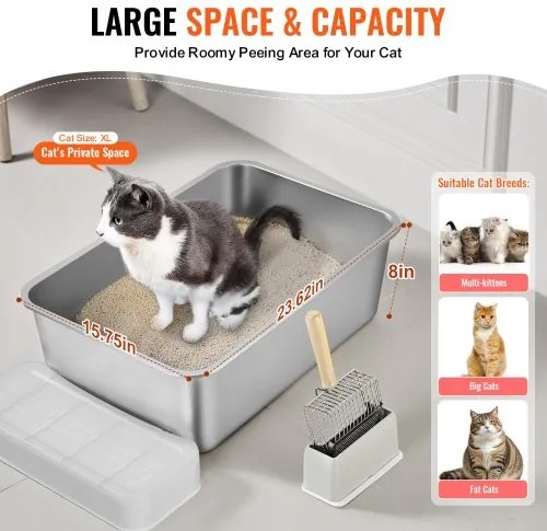 VEVOR 8 in Deep Cat Litter Box Odor-Free Litter Box with Filtering Foot Board