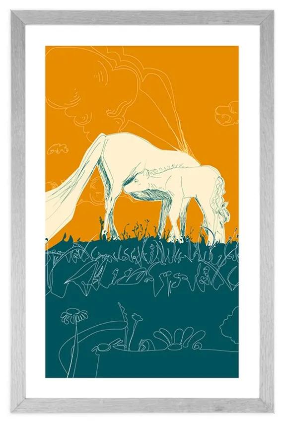 Αφίσα με πασπαρτού Άλογο σε λιβάδι - 40x60 white