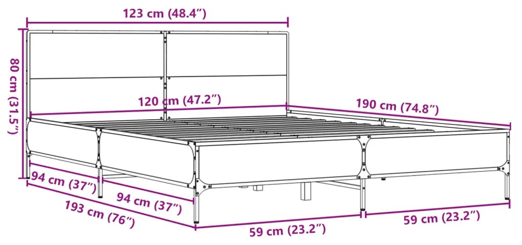 ΠΛΑΙΣΙΟ ΚΡΕΒΑΤΙΟΥ ΓΚΡΙ SONOMA 120 X 190ΕΚ. ΕΠΕΞ. ΞΥΛΟ &amp; ΜΕΤΑΛΛΟ 3280025