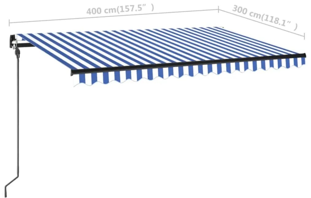 Τέντα Συρόμενη Χειροκίνητη με LED Μπλε / Λευκό 400 x 300 εκ. - Μπλε