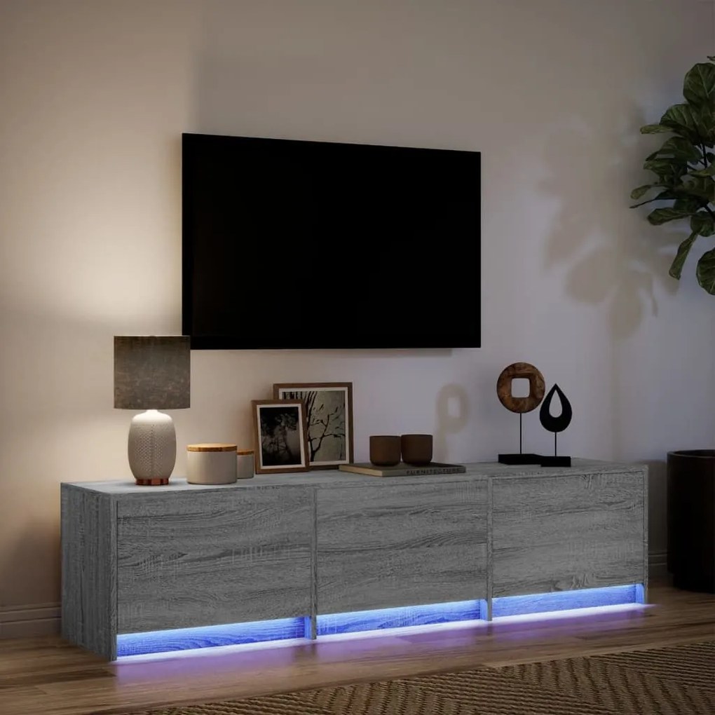 Έπιπλο Τηλεόρασης με LED Γκρι Sonoma 165x34x40 εκ. Επεξ. Ξύλο - Γκρι