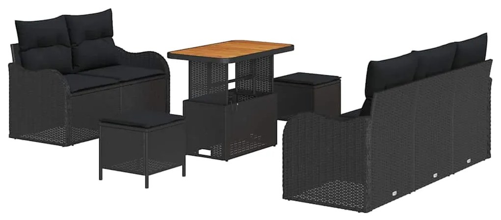vidaXL Σετ Καναπέ Κήπου με μαξιλάρι 8 pcs Μαύρο 90 x 55 x 71 cm