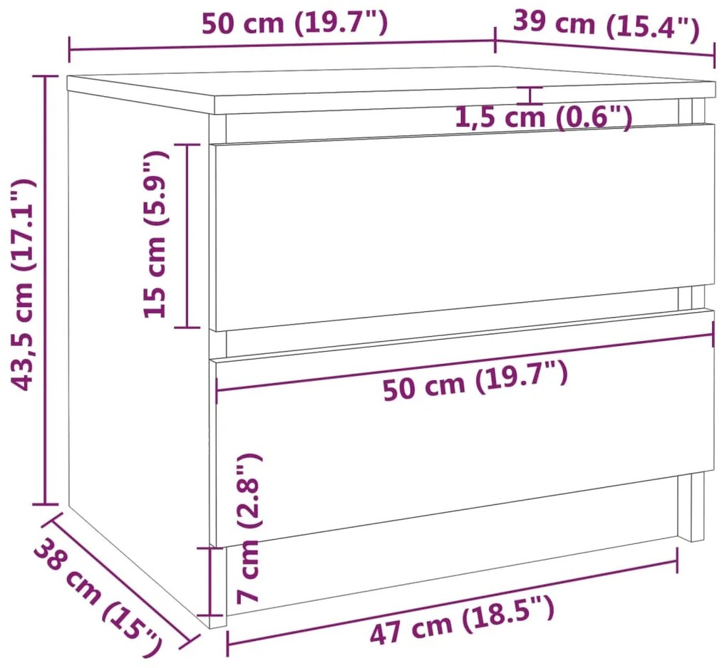vidaXL Κομοδίνα 2 τεμ. Καπνιστή Δρυς 50x39x43,5 εκ. από Επεξεργ. Ξύλο