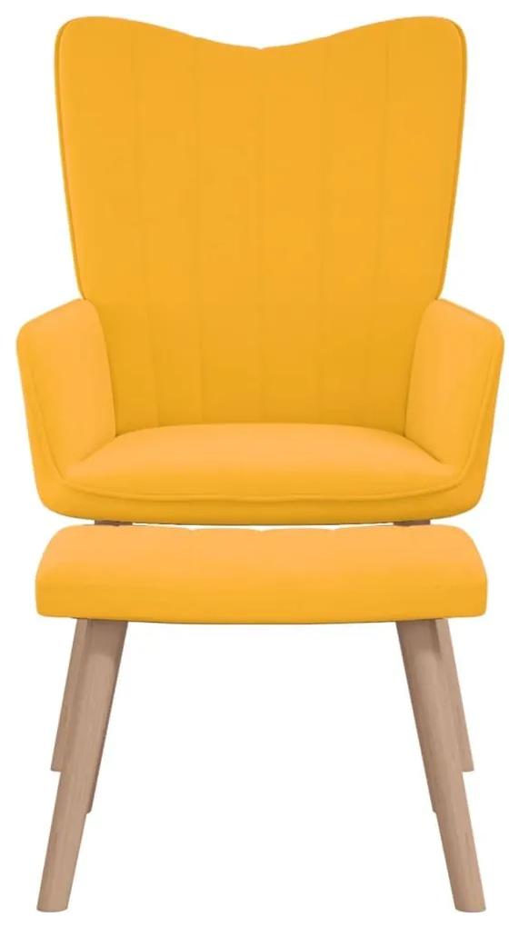 Πολυθρόνα Relax Κίτρινη Μουσταρδί Βελούδινη με Σκαμπό - Κίτρινο