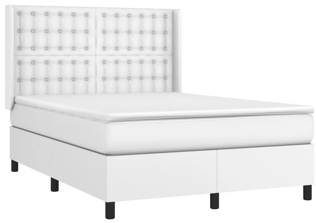 vidaXL Κρεβάτι Boxspring με Στρώμα & LED Λευκό 140x190 εκ. Συνθ. Δέρμα