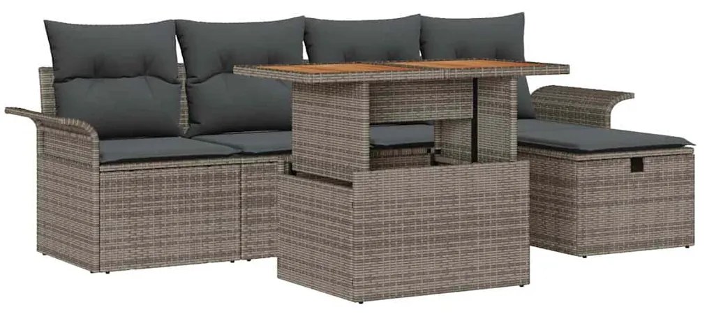 vidaXL Σετ Καναπέ Κήπου με μαξιλάρι 6 pcs Γκρι Πολυ ράταν