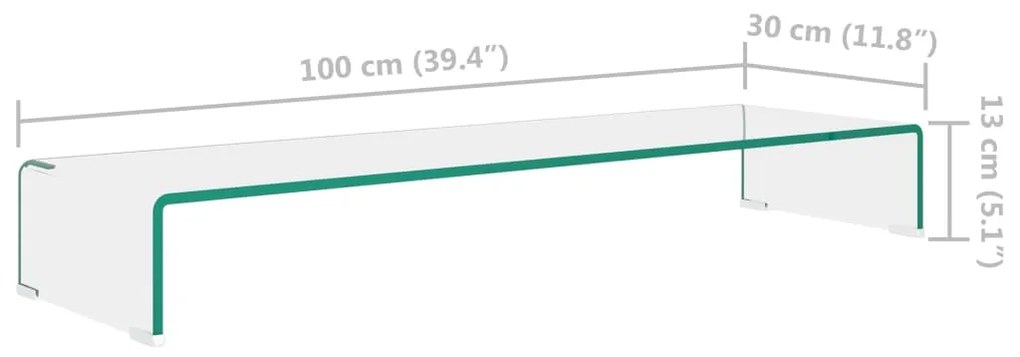 vidaXL Βάση Τηλεόρασης/Οθόνης Διάφανη 100 x 30 x 13 εκ. Γυάλινη