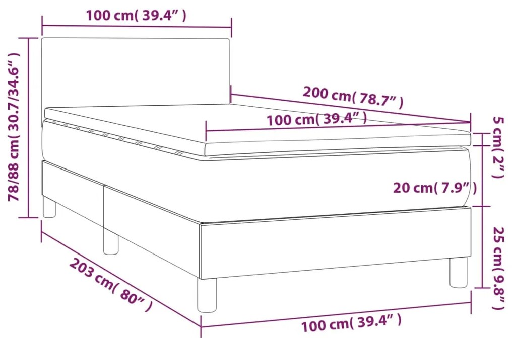 Κρεβάτι Boxspring με Στρώμα & LED Κρεμ 100x200 εκ. Συνθ. Δέρμα - Κρεμ