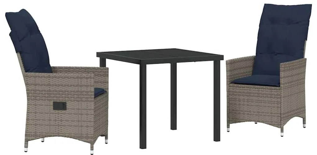 vidaXL Σετ τραπεζιού και καρέκλας με μαξιλάρι 3 pcs Γκρι Ράτα PE