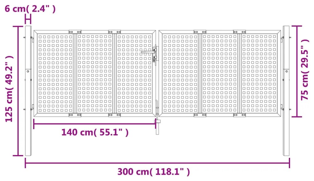 Πύλη Κήπου Ανθρακί 300 x 125 εκ. Ατσάλινη - Ανθρακί