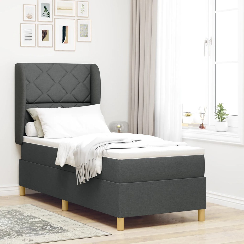 vidaXL Κρεβάτι Box Spring με Στρώμα Σκοτεινό Γκρι 80x200 εκ Υφασμάτινο