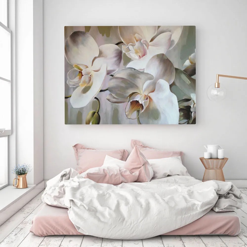 Πίνακας σε καμβά με λευκά λουλούδια KNV926 45cm x 65cm