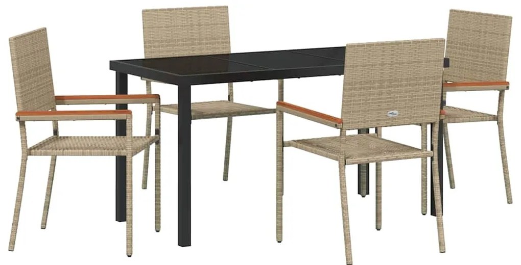 vidaXL Σέτ φαγητού για κήπο με μαξιλάρι 5 pcs Μπεζ συνθετικό ρατάν