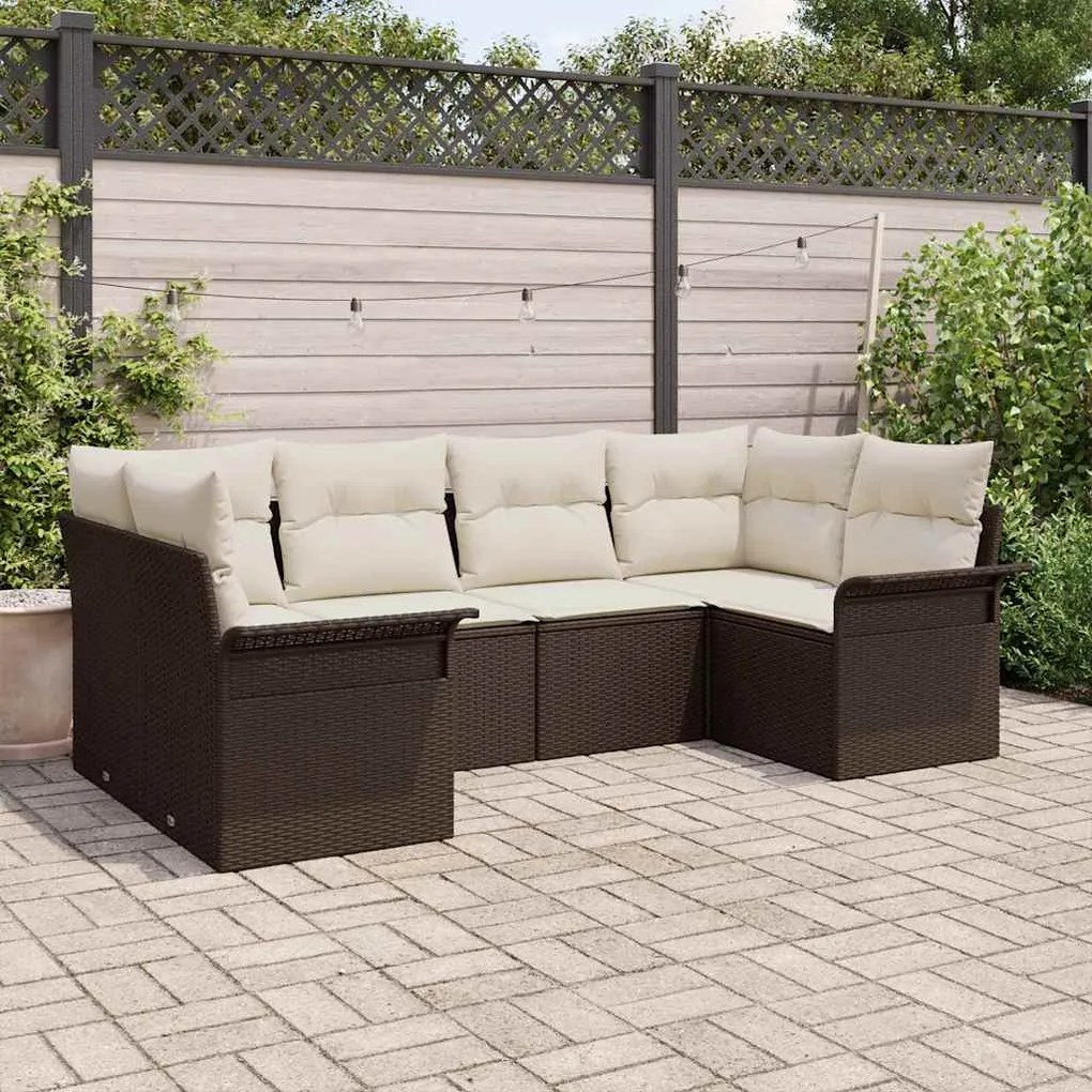 vidaXL Σετ Καναπέ Κήπου με μαξιλάρι 6 pcs Καφέ Πολυ ράταν