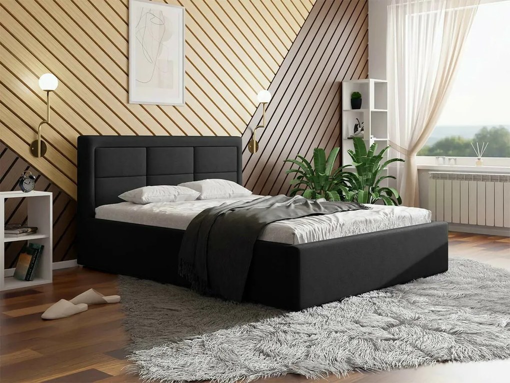 Κρεβάτι Pomona 102, Διπλό, Μαύρο, 160x200, Ταπισερί, Τάβλες για Κρεβάτι, 180x223x93cm, 91 kg | Epipla1.gr