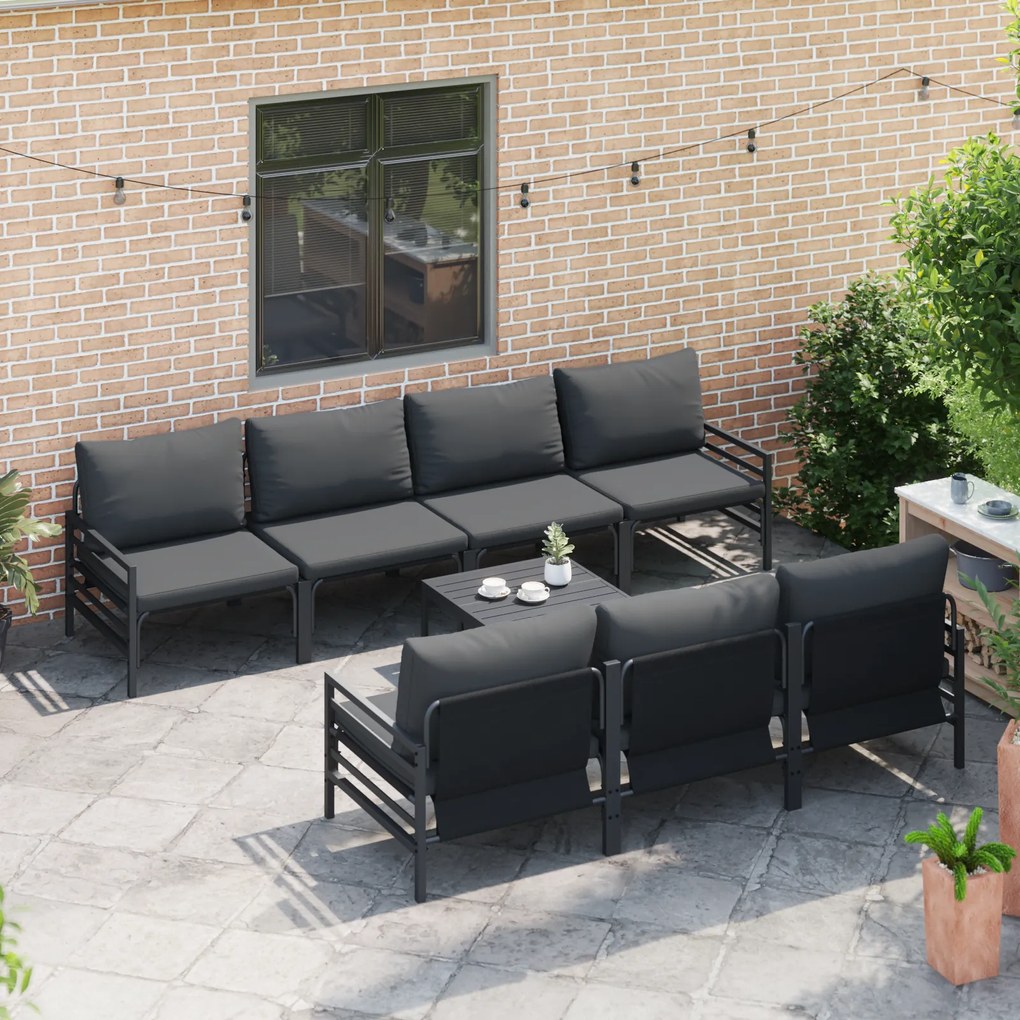 vidaXL Σετ Καναπέ Κήπου με μαξιλάρι 8 pcs Ανθρακί Ατσάλι & Ύφασμα
