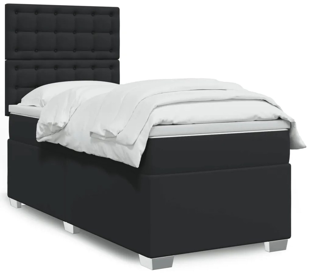 vidaXL Κρεβάτι Boxspring με Στρώμα Μαύρο 100x200εκ.από Συνθετικό Δέρμα