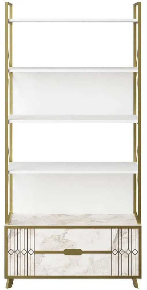 Βιβλιοθήκη Frida 788DEC4049 89,3x35,2x191cm Marble Effect White-Gold