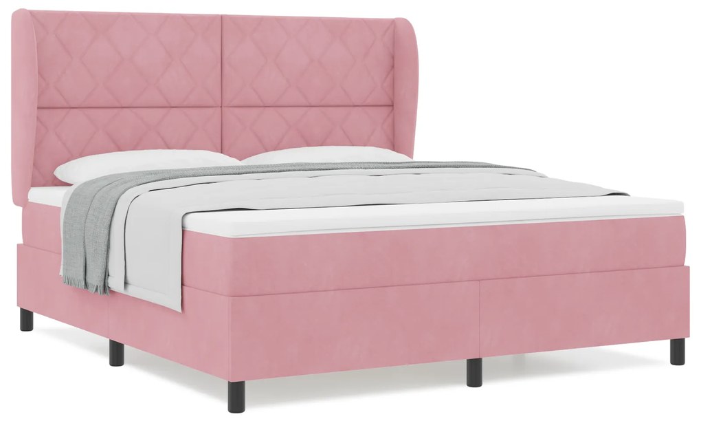 vidaXL Κρεβάτι Box Spring με Στρώμα Ροζ 180x200 εκ Βελούδο