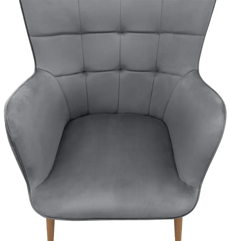 Πολυθρόνα - Μπερζέρα με υποπόδιο Lily Megapap γκρι βελούδο - μεταλλικό πόδι χρώμα φυσικό 70x62x98εκ.